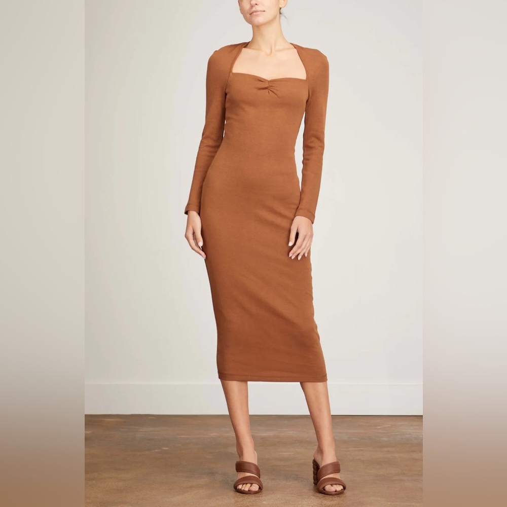 Victor Glemaud portrait collar brown bodycon midi dress size large